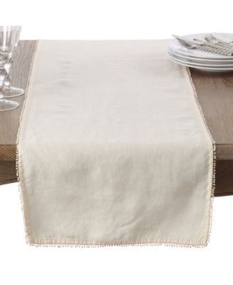 Pom Pom Design Linen Dining Room Table Runner
