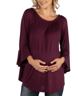 image of 24Seven Comfort Apparel Maternity Peasant Top Round Neck And Bell Sleeves