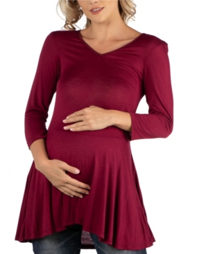 image of 24Seven Comfort Apparel Three Quarter Sleeve V-Neck Maternity Tunic Top