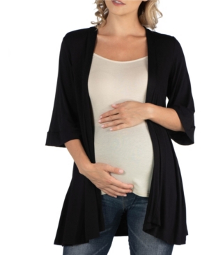24Seven Comfort Apparel Open Front Elbow Length Sleeve Maternity Cardigan