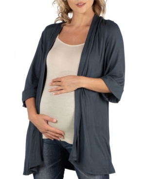 24Seven Comfort Apparel Open Front Elbow Length Sleeve Maternity Cardigan
