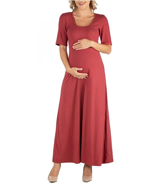 24seven Comfort Apparel Casual Maternity Maxi Dress With Sleeves