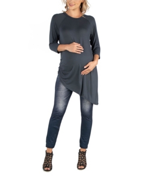 image of 24Seven Comfort Apparel Mid Thigh Asymmetric Raglan Sleeve Maternity Top