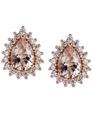 image of Morganite (1-1/2 ct. t.w.) & Diamond (1/3 ct. t.w.) Stud Earrings in 14k Rose Gold