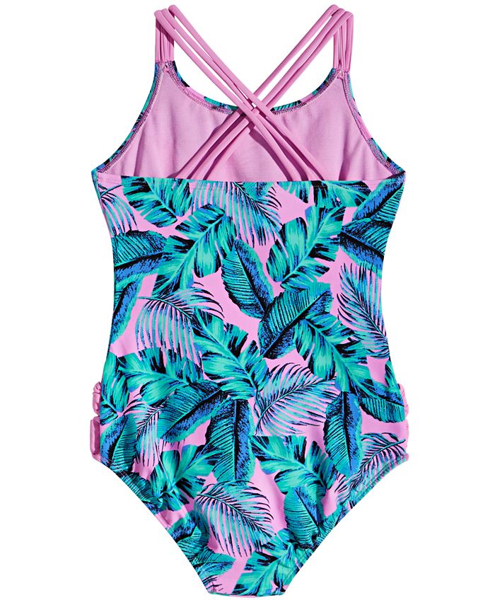 Glitter Beach Big Girls 1-Pc. Tropical-Print Swim Suit - Macy's