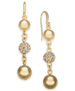 image of Charter Club Gold-Tone Pave Fireball & Bead Drop Earrings, Created for Macy-s