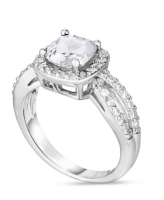 Simulated Birthstone Cushion Cubic Zirconia Halo Solitaire Ring in Silver Plate