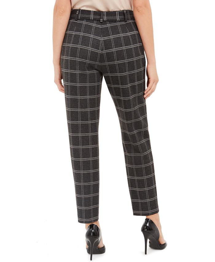 Calvin Klein Petite Plaid Slim Fit Tie-Waist Pants - Macy's