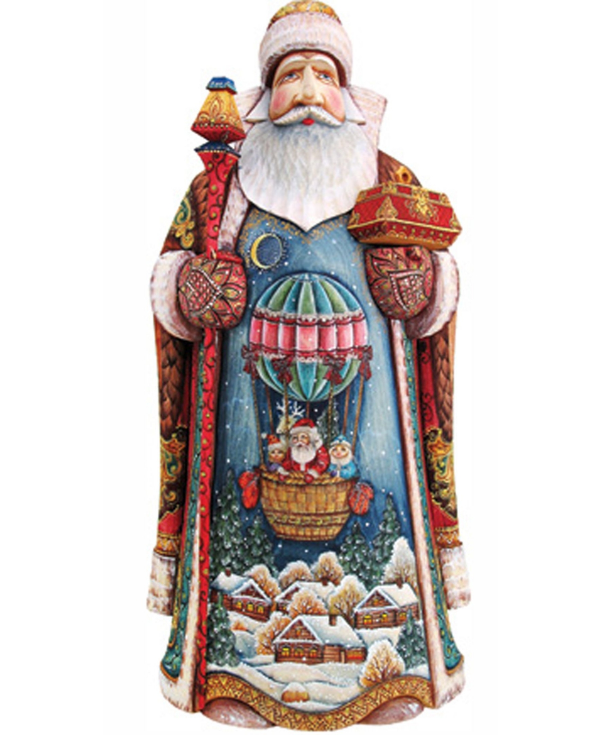 Woodcarved and Hand Painted Balloon Ride Santa Figurine - Multi