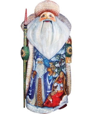 G.debrekht Woodcarved And Hand Painted Christmas Night Father Frost Santa Claus Figurine In Multi
