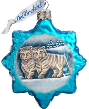 G.debrekht Santa White Tiger Cubs Glass Ornament In Multi