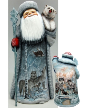 G.debrekht Woodcarved And Hand Painted Signature Wolf Santa And Hand Painted Figurine In Multi