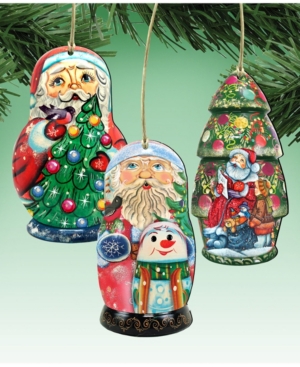 Designocracy Santa Dolls Wooden Ornaments, Set Of 3 In Multi