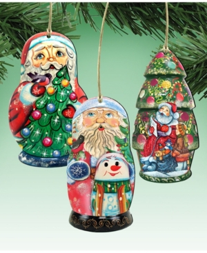 Designocracy Santa Dolls Wooden Ornaments Set of 3