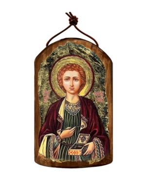 G.debrekht Saint Panteleimon Wooden Greek Christian Orthodox Icon Ornament In Multi