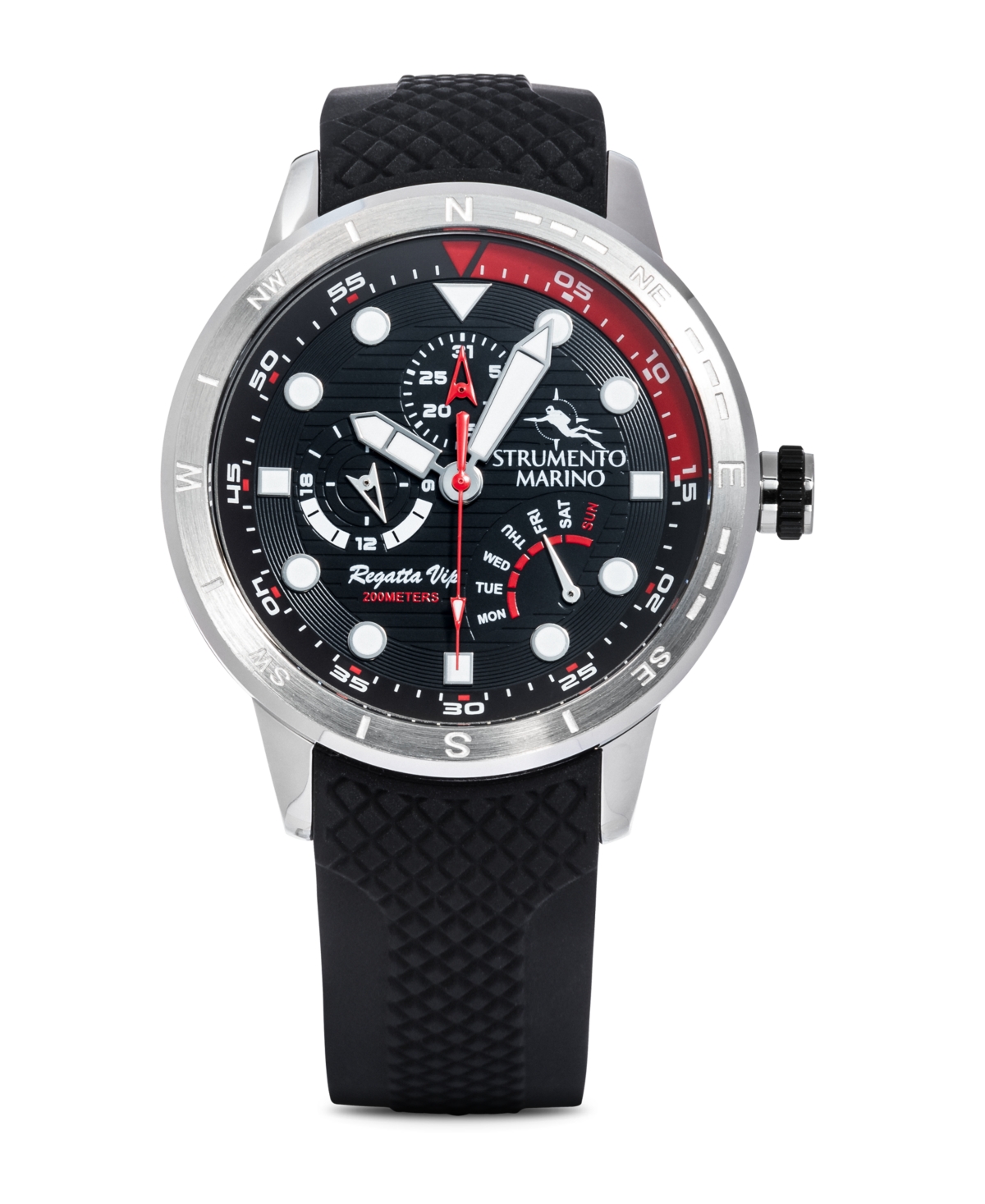 Men's Regatta Vip Day Retrograde Black Silicone Performance Timepiece Watch 46mm - Black