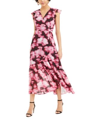 bar iii printed wrap maxi dress