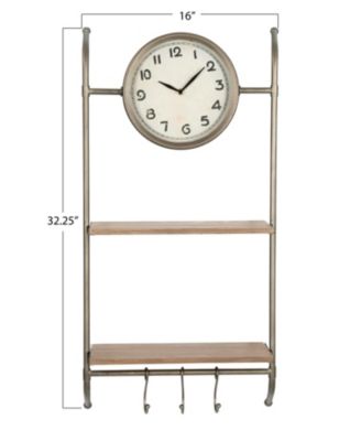 Wall Clock with Shelves and Hooks