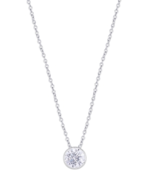 image of Cubic Zirconia Round Bezeled Pendant Necklace in Fine Silver Plate