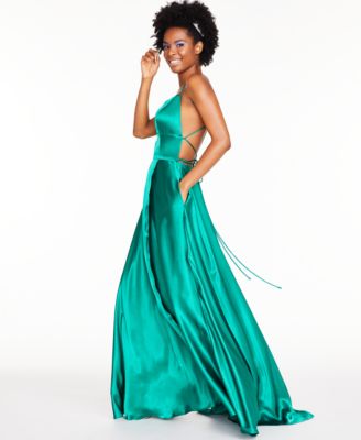 betsy & adam satin evening gown