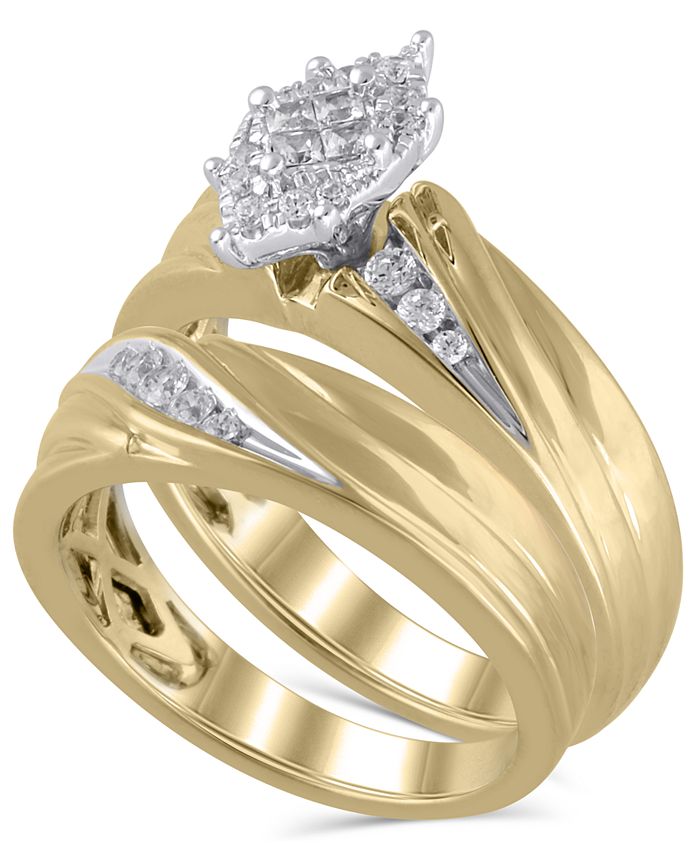 Macy's Certified Diamond (1/3 ct. t.w.) Bridal Set in 14K Yellow Gold ...