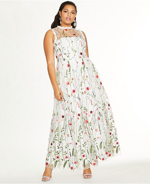 City Studios Trendy Plus Size Embroidered Floral Gown Reviews