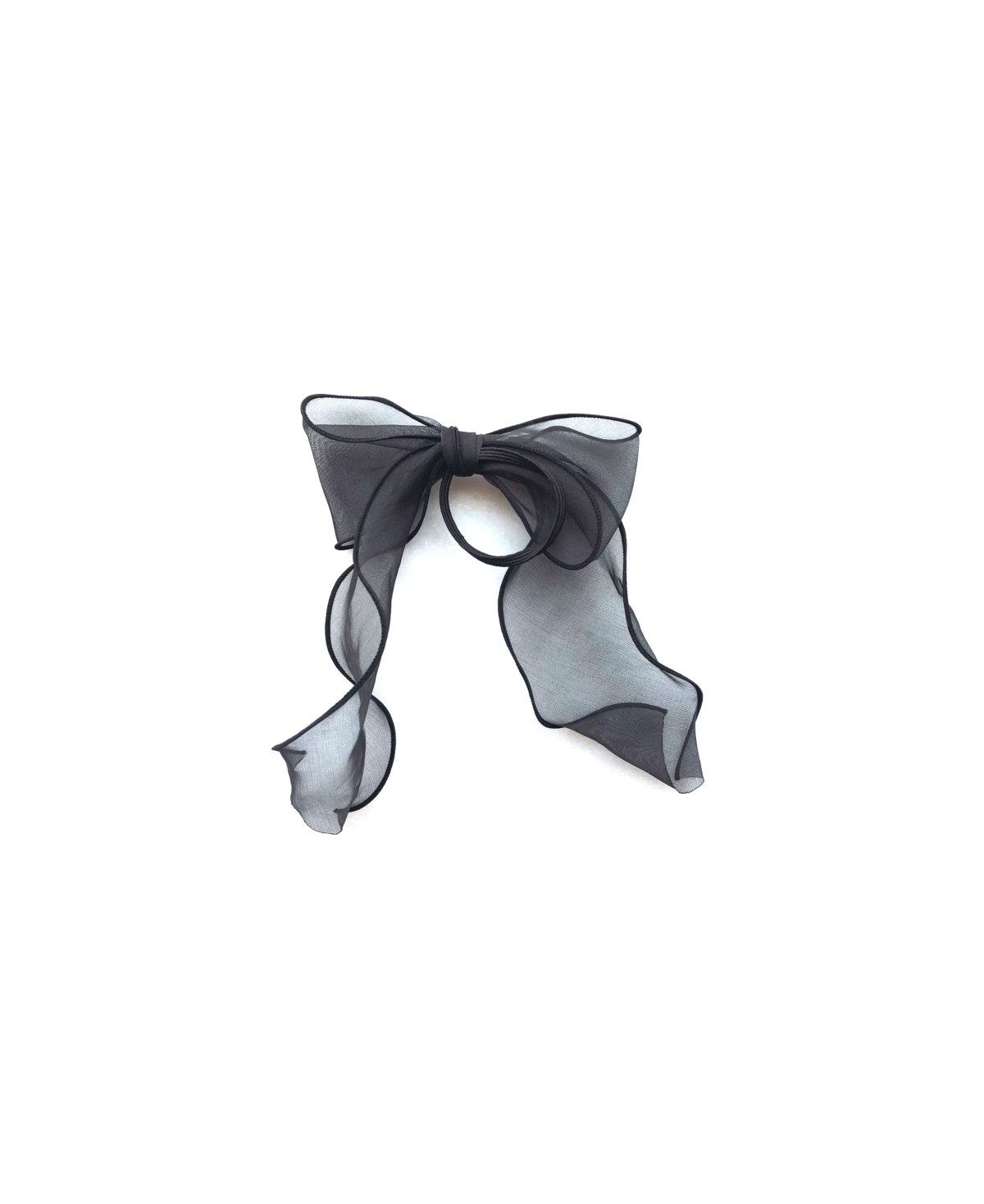 Chiffon Wire Bow Ponytail Holder - Black