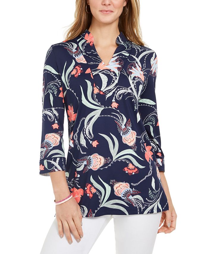 Charter Club Knit 3/4-Sleeve Paisley Tunic Top, Created for Macy's ...