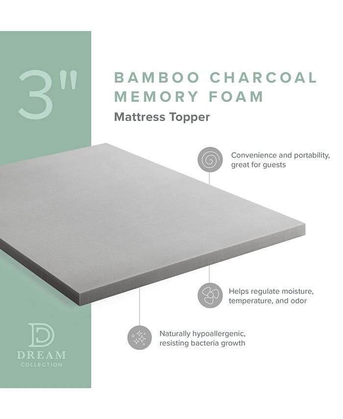 Lucid 3" Bamboo Charcoal Memory Foam Topper, Full Macy's