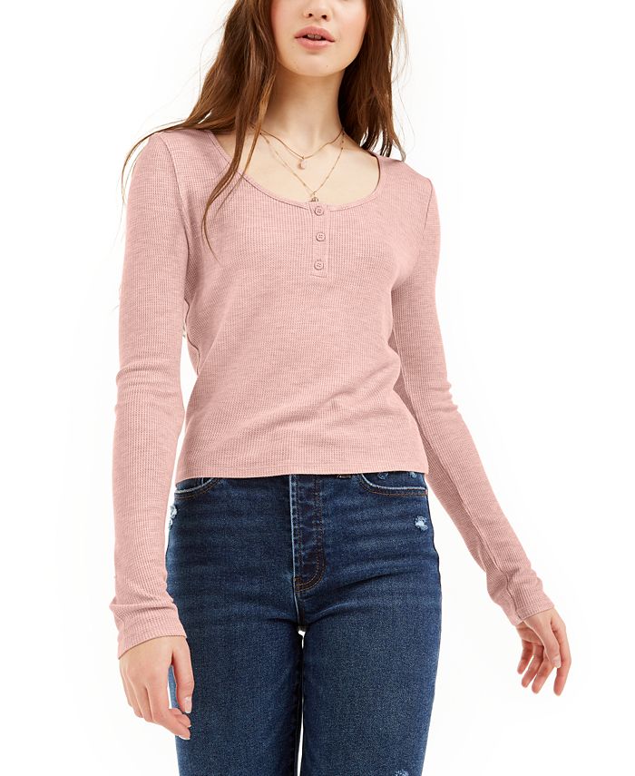 Pink Rose Juniors Thermal Henley Top Macy s