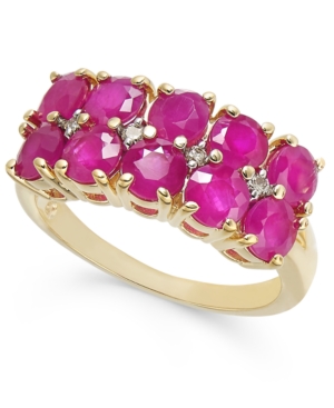 image of Certified Ruby (3-1/3 ct. t.w.) & Diamond (1/20 ct. t.w.)Two-Row Statement Ring in 14k Gold