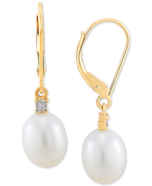 image of Cultured Freshwater Pearl Earrings (8mm) in 10k Gold & White Gold