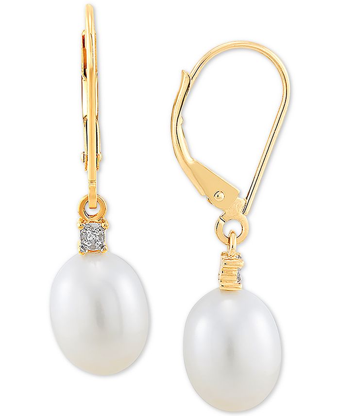 Macy's Cultured Freshwater Pearl Earrings (8mm) in 10k Gold & White ...