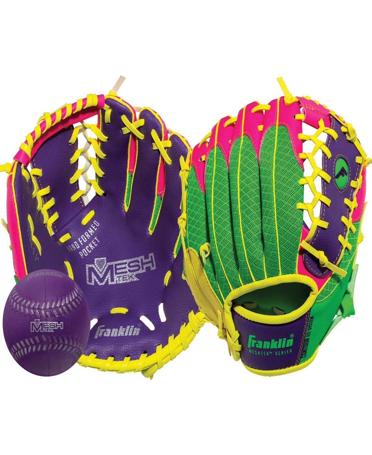Shop Franklin Sports 9.5" Teeball Meshtek Glove Ball Set In Purple,pink,yellow