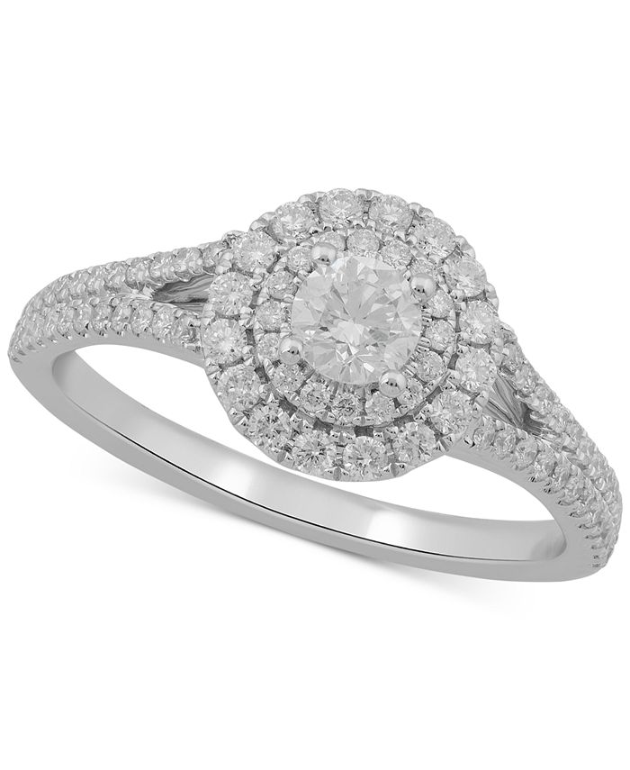 Macy's Diamond Double Halo Engagement Ring (3/4 ct. t.w.) in 10k Gold ...