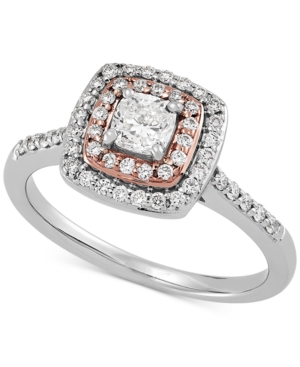 image of Diamond Cushion Double Halo Engagement Ring (3/4 ct. t.w.) in 14k White & Rose Gold