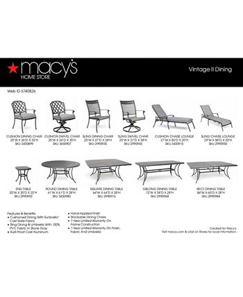 Agio - Vintage II Outdoor Cast Aluminum 7-Pc. Dining Set (72" X 38" Table & 6 Dining Chairs) With Sunbrella&reg; Cushions, Created For Macy's