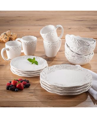 American Atelier Bianca Mistletoe White 16 Piece Dinner Set - Macy's