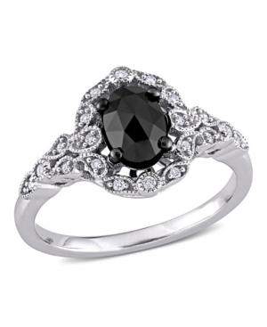 image of Black and White Diamond (1 ct. t.w.) Cluster Ring in 14k White Gold