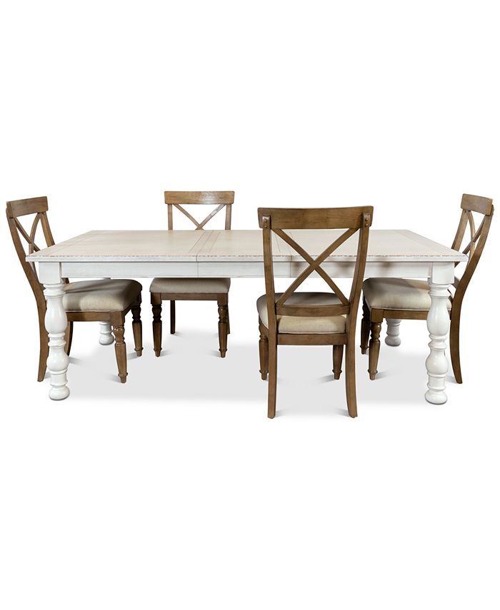 Furniture Aberdeen Driftwood Expandable, Dining Table And 4 Upholstered Chairs