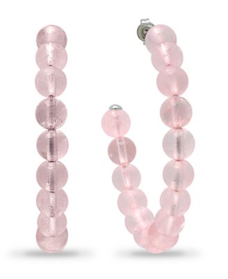 Genuine Stone Bead Hoops in Silver Plate, 1 3/4"