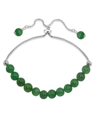 Genuine Stone Bead Adjustable Bracelet in Silver Plate