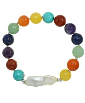 Genuine Stone Bead Biwa Pearl Stretch Bracelet