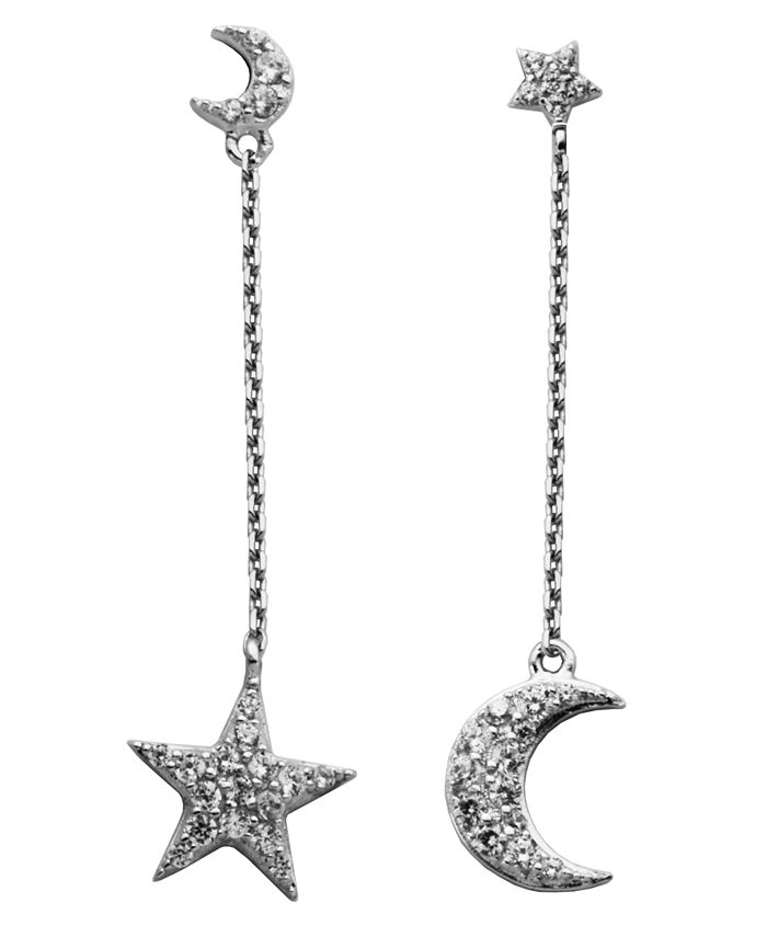 Macy's Star & Moon Mismatch Drop Earrings in Fine Silver Plate - Macy's