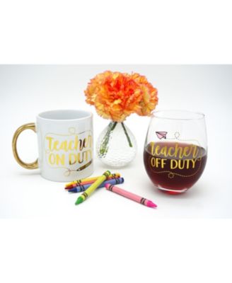TMD Holdings - Teacher On Duty - Off Duty 18oz. Ceramic Mug & 22oz. Stemless Wine Glass Set