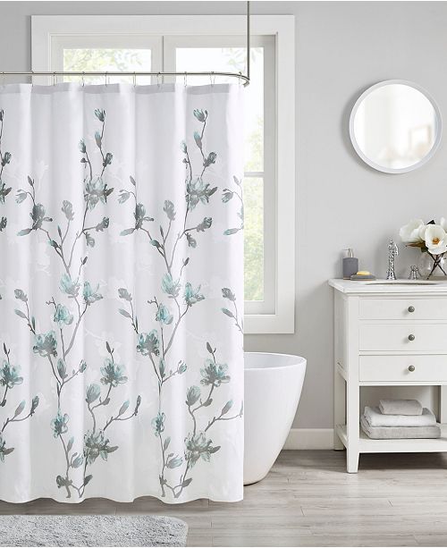Madison Park Magnolia Floral Printed Burnout Shower Curtain