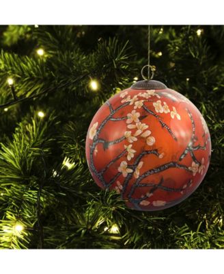 La Pastiche by Overstockart Branches of An Almond Tree in Blossom, Red Hand Painted Glass Ornament by Vincent Van Gogh, 3.5" x 3.5", 3.5" x 3.5"