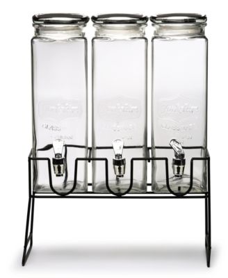 Circle Glass - Triple XL Tall Yorkshire Beverage Dispensers W/ Black Lids -Black Metal Stand 0.5 Gal/ 2.3L