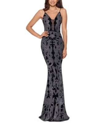 betsy & adam floral sequin beaded bodice empire waist gown