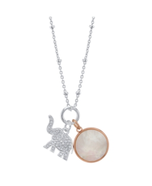 image of Unwritten Cubic Zirconia Elephant And Mother Of Pearl Pendant Silver Plated Necklace
